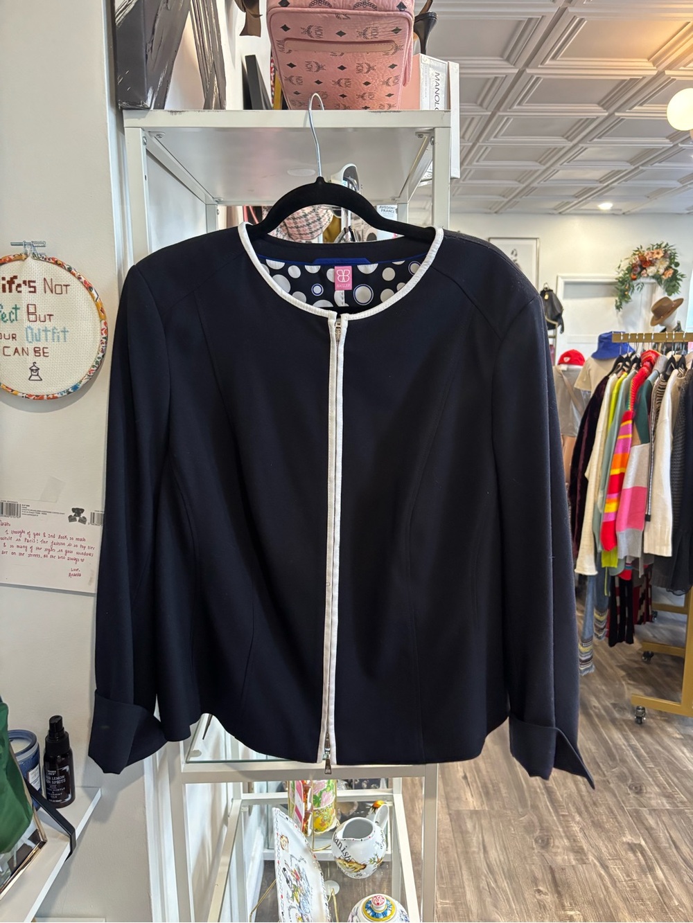 Basler navy Zip-Front Jacket with White Trim
